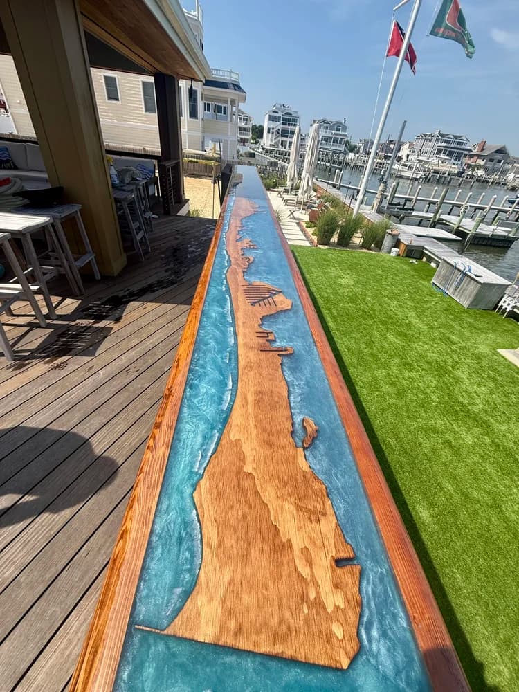 Outdoor bar top shaped like the LBI coastline