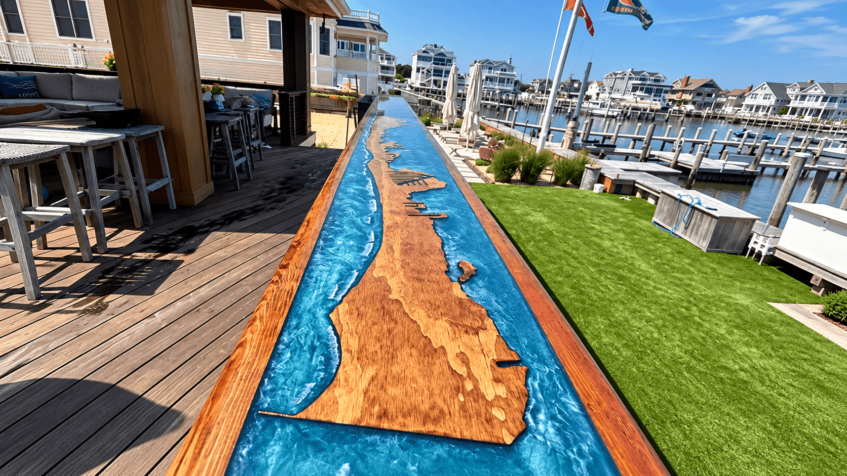 Outdoor bar top shaped like the LBI coastline