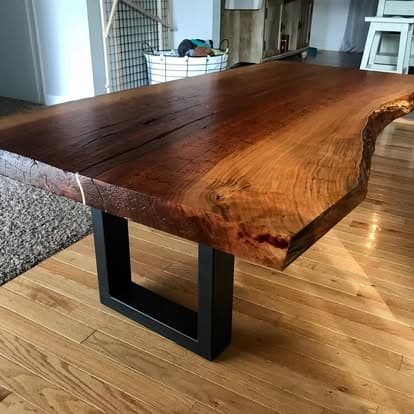 Walnut live edge dining table with U-base steel legs