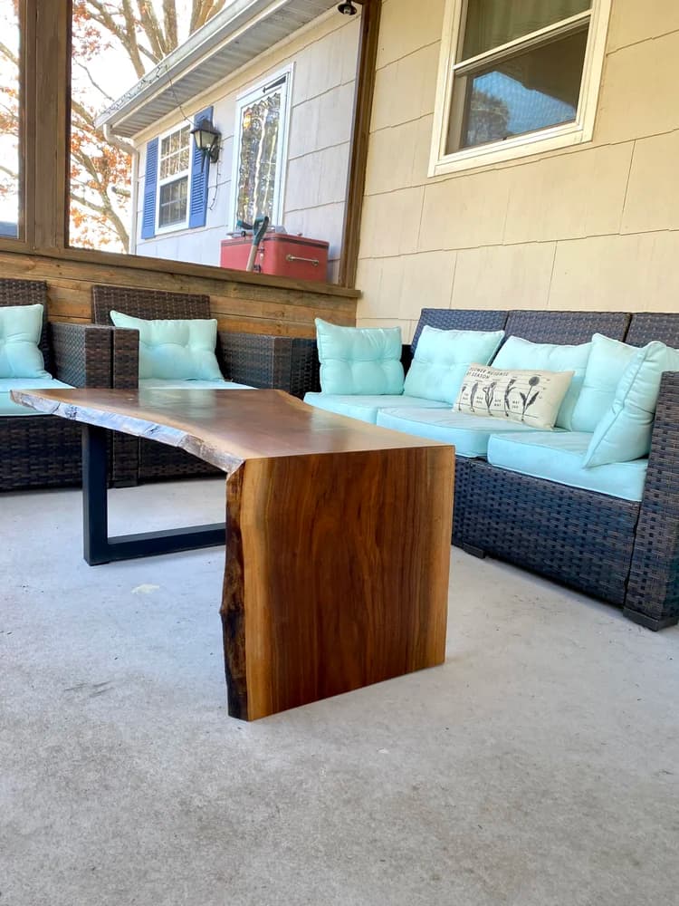 Walnut live edge coffee table with U-base